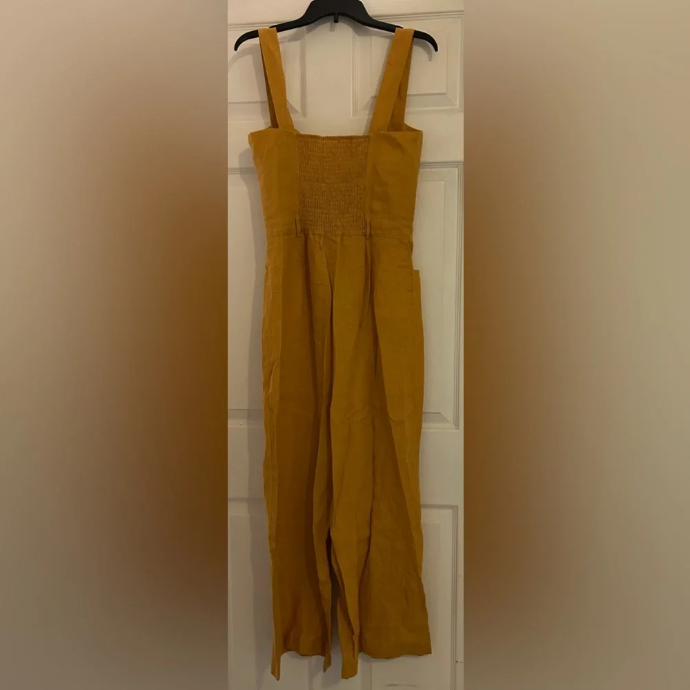 REFORMATION Wide Leg Linen Jumpsuit in Mustard Yellow - Size 8